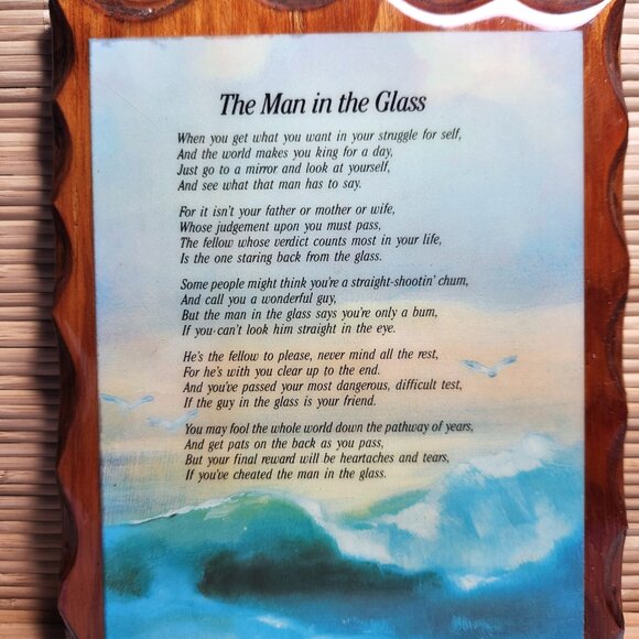 Wood Wall Plaque The Man in the Glass Decoupage Canada Vintage 80s - Picture 8 of 8